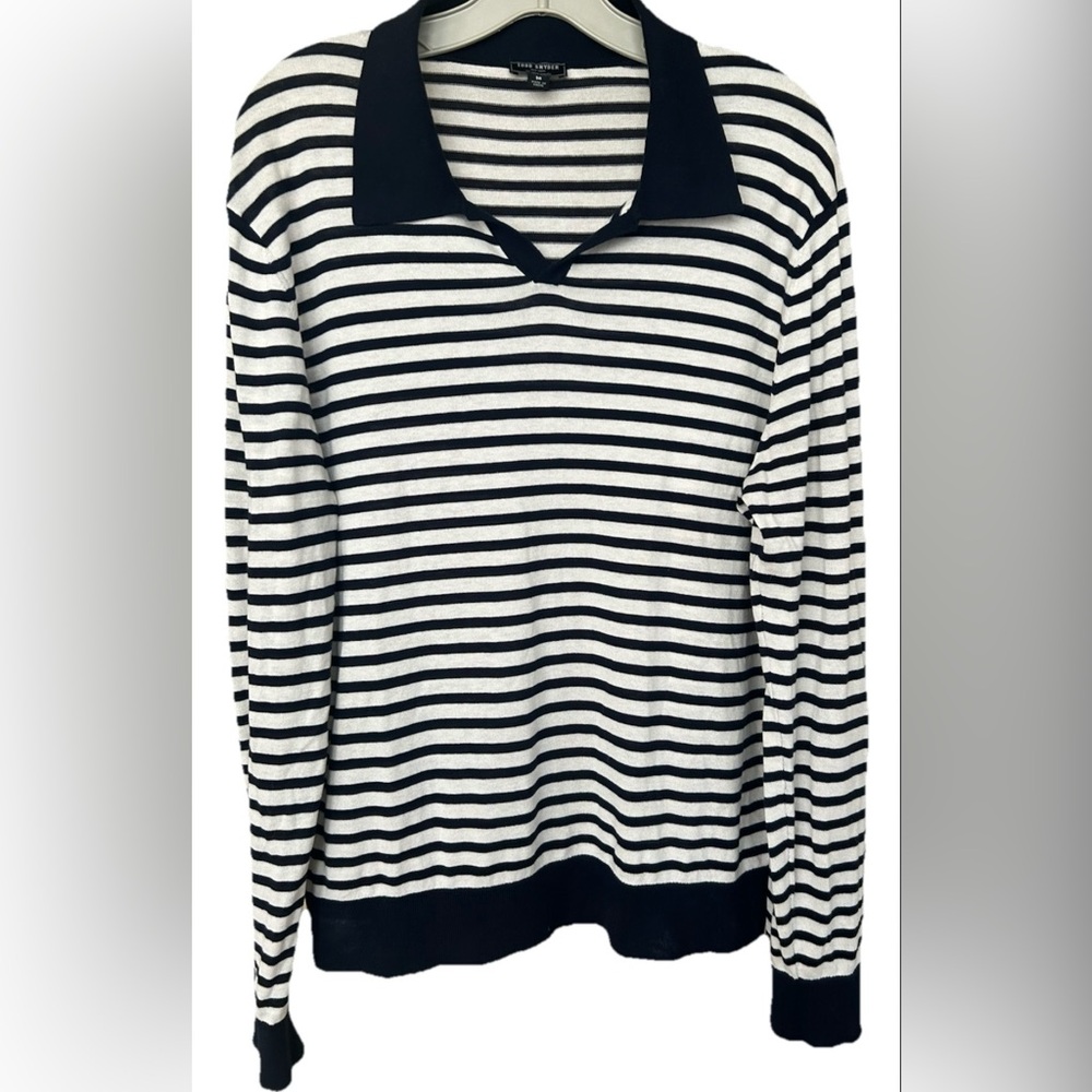 Todd Snyder Striped Knit Rugby Shirt Men’s M Navy White Long Sleeve Silk Cotton